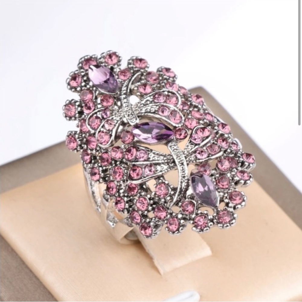 🌸 Bohemian Vintage Design Pink CZ Ring Size 5